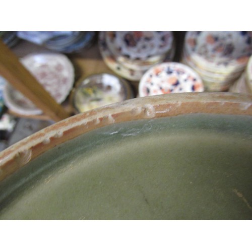 514 - Chinese Celadon dish, 26cm diameter, together with another Chinese crackleware dish