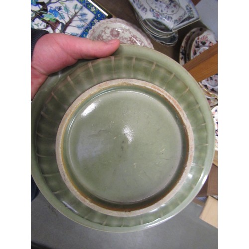 514 - Chinese Celadon dish, 26cm diameter, together with another Chinese crackleware dish