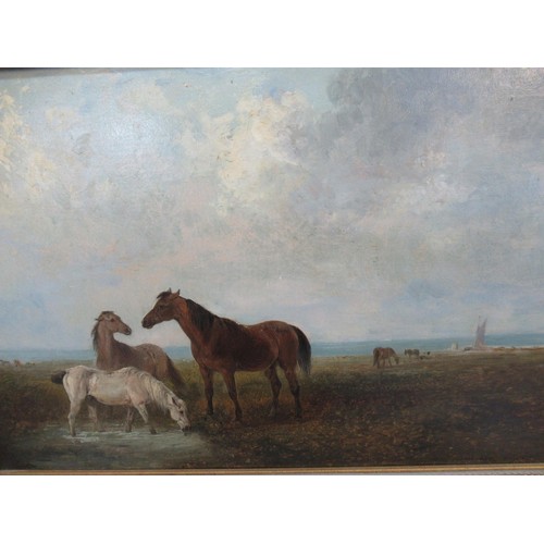 1200 - Edward Robert Smythe, 19th Century oil on canvas, horses in a landscape, signed, 29 x 34cm, in a mod... 