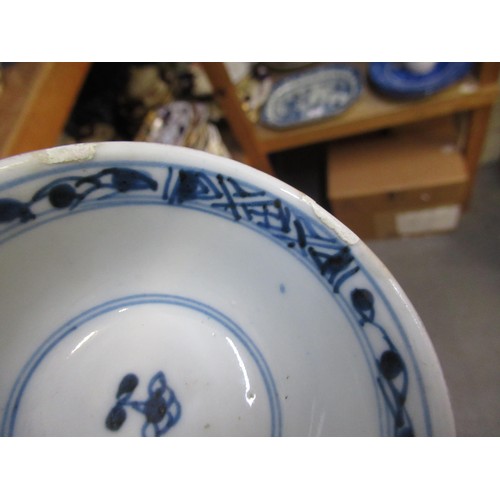 637 - Small Chinese circular blue and white deep dish, 16cm diameter, two Chinese blue and white ink stand... 