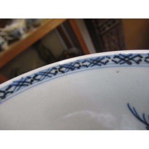 637 - Small Chinese circular blue and white deep dish, 16cm diameter, two Chinese blue and white ink stand... 