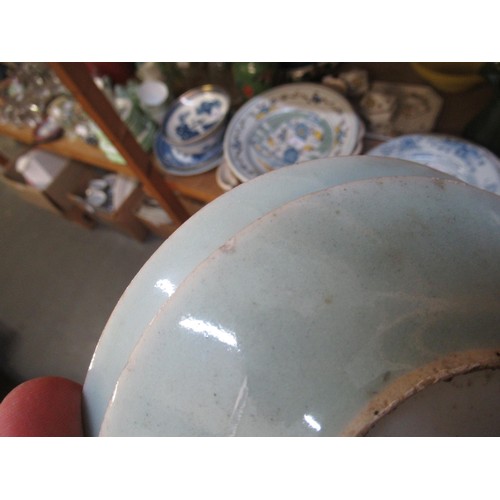 704 - Small Canton polychrome bowl with blue character mark to base, 20th Century Canton bowl, two plates ... 