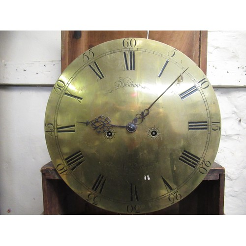 1585 - George III oak longcase clock, the square hood with circular window and flanking pilasters, above a ... 