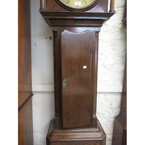 1585 - George III oak longcase clock, the square hood with circular window and flanking pilasters, above a ... 