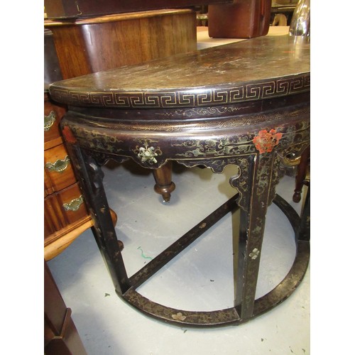 2033 - 19th Century Chinese black chinoiserie decorated D-shaped side table