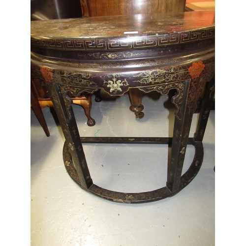 2033 - 19th Century Chinese black chinoiserie decorated D-shaped side table