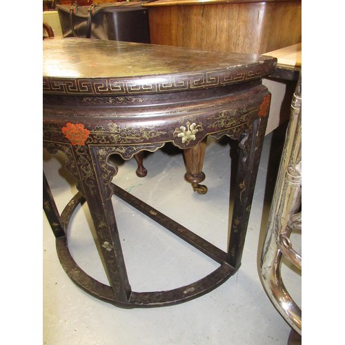 2033 - 19th Century Chinese black chinoiserie decorated D-shaped side table