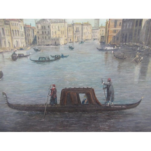 1357 - Two oil paintings on board, extensive Venetian canal scenes, the larger 50 x 74cm, both unframed