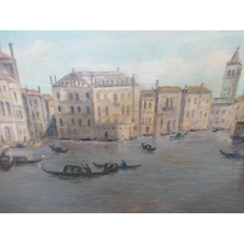 1357 - Two oil paintings on board, extensive Venetian canal scenes, the larger 50 x 74cm, both unframed