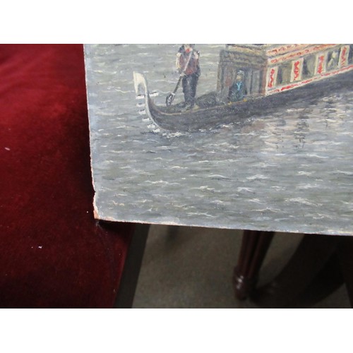 1357 - Two oil paintings on board, extensive Venetian canal scenes, the larger 50 x 74cm, both unframed