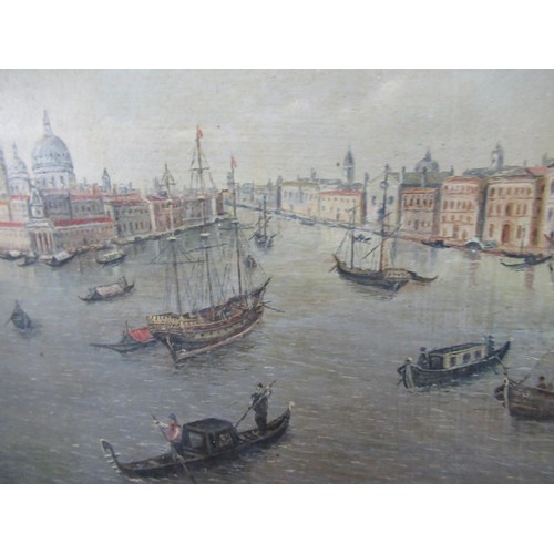 1357 - Two oil paintings on board, extensive Venetian canal scenes, the larger 50 x 74cm, both unframed