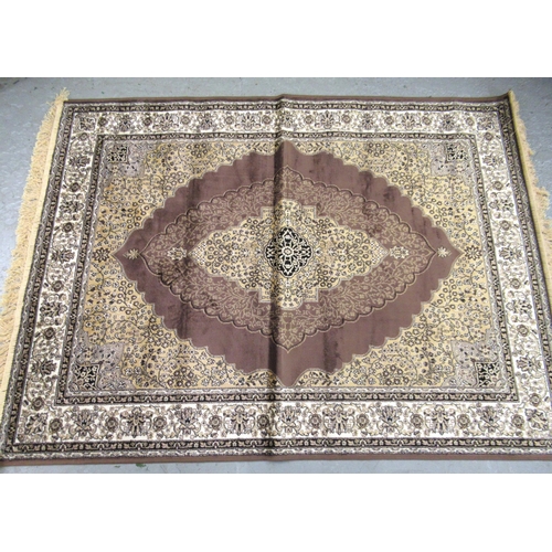 1 - Machine woven Persian style carpet with medallion and floral design on a mushroom ground with border... 