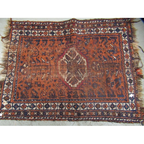 10 - Small Kurdish rug, 57 x 107cm, together with a small Shiraz rug, 103 x 76cm (both at fault)