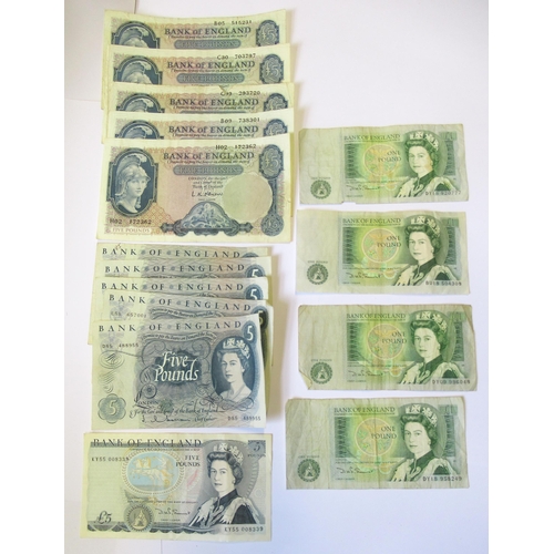 Collection of British bank notes, including five O'Brien five pound ...