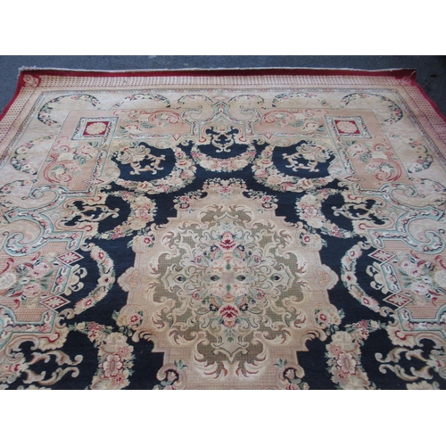 11 - Indo Persian carpet of European medallion and floral design on a beige ground with borders, 380 x 27... 