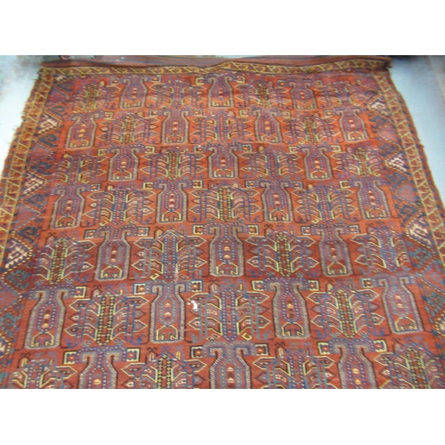 18 - Turkoman carpet of all-over hooked medallion design with multiple borders, 430 x 196cm (with multipl... 