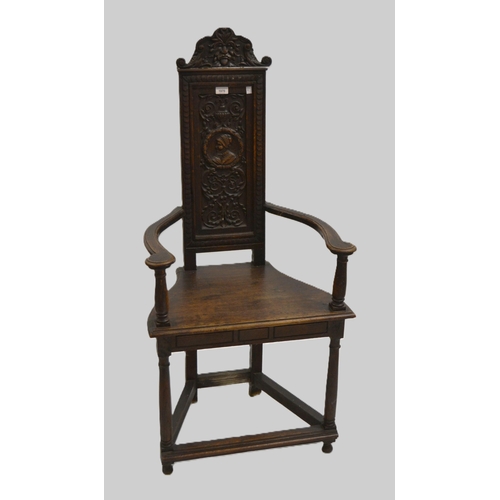 1970 - Late 19th / early 20th Century oak hall chair, with carved panel back, in Renaissance style, 60cm wi... 