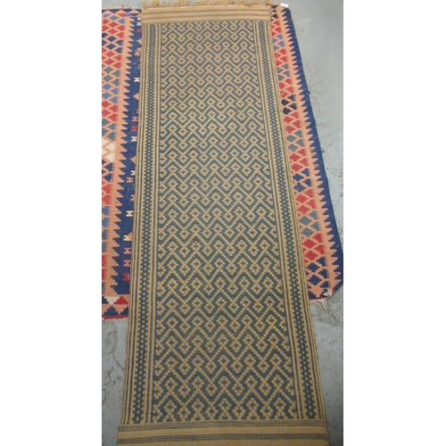 22 - Kelim rug of geometric design and a flat weave rug