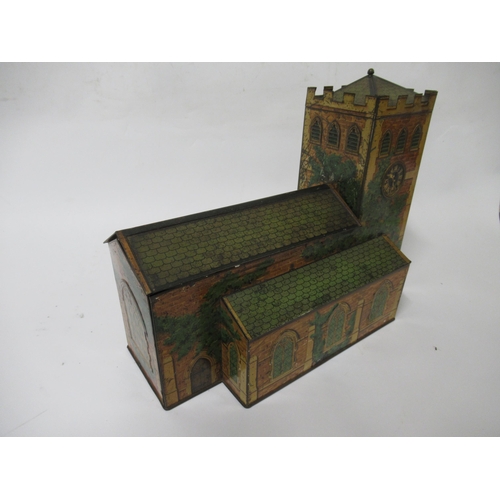 228 - Unusual late 19th or early 20th century tin plate biscuit box in the form of a church, possibly by F... 