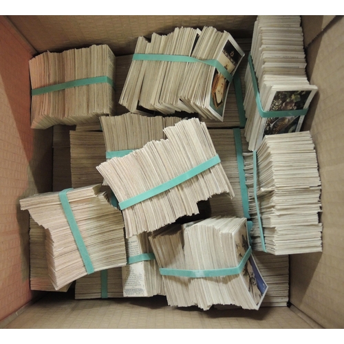 324 - Box containing a large quantity of over twelve thousand pre-war Players adhesive cigarette cards, la... 