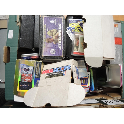 409 - Two boxes of various mixed trading cards including Star Wars and Football cards, together with a lar... 