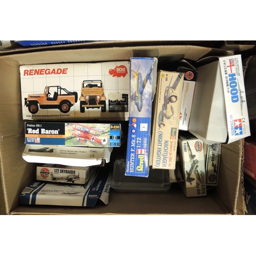 414 - Four boxes containing a quantity of unmade model aircraft kits, including Airfix, Revel, Tamiya, Ita... 