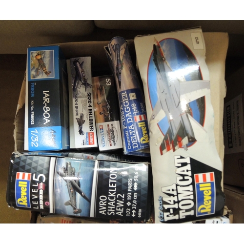 416 - Four boxes containing a quantity of unmade model aircraft kits, including Airfix, Revel, Tamiya, Ita... 