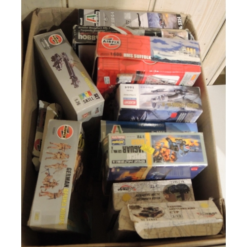 417 - Four boxes containing a quantity of unmade model aircraft kits, including Airfix, Revel, Tamiya, Ita... 