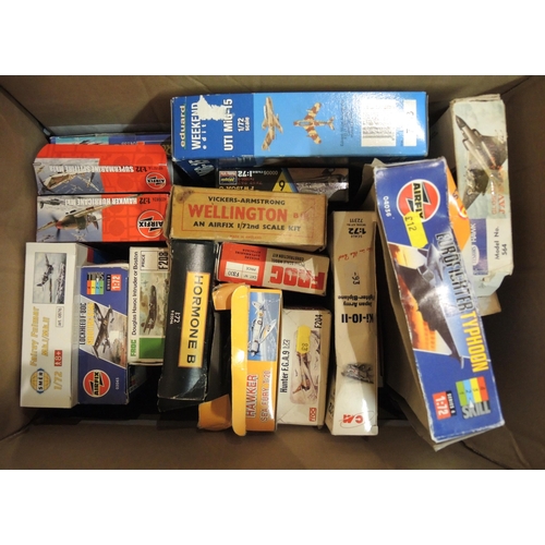 419 - Four boxes containing a quantity of unmade model aircraft kits, including Airfix, Revel, Tamiya, Ita... 