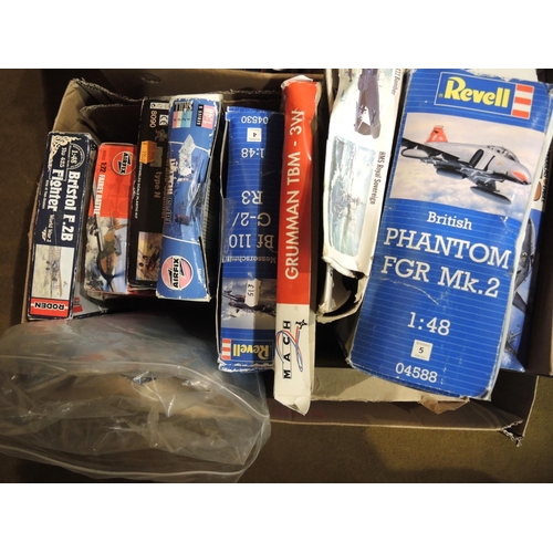 419 - Four boxes containing a quantity of unmade model aircraft kits, including Airfix, Revel, Tamiya, Ita... 