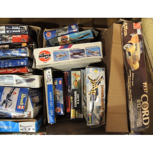 419 - Four boxes containing a quantity of unmade model aircraft kits, including Airfix, Revel, Tamiya, Ita... 