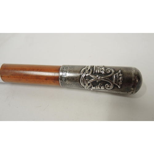 435 - World War I swagger stick with silver plaque, named to S. Major L. Hutton, Argyll and Sutherland Hig... 