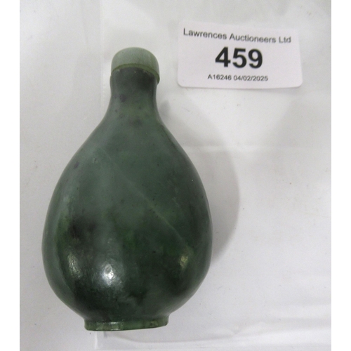 459 - Chinese dark green jade snuff bottle with stopper, 67mm high including stopper