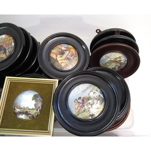 507 - Collection of thirty one 19th Century Prattware pot lids in turned wooden frames, together with a pa... 