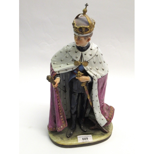 609 - Capo di Monte figure of Prince Charles wearing the investiture robes of the Prince of Wales, signed ... 