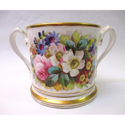 614 - 19th Century two handled floral painted commemorative mug for Joseph Willis, dated 1871