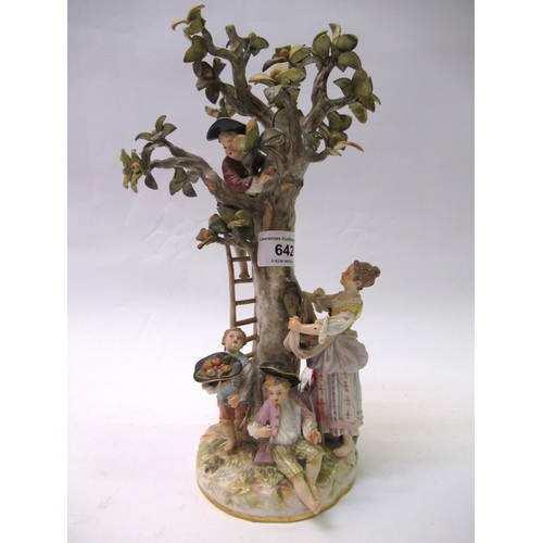 642 - 19th Century Meissen group of apple pickers around the base of a tree, 27cm high (some damages and l... 