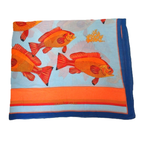 66 - Hermes, printed cotton voile fish design pareo / sarong