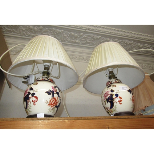 727 - Pair of Masons ironstone lamp bases with pleated shades