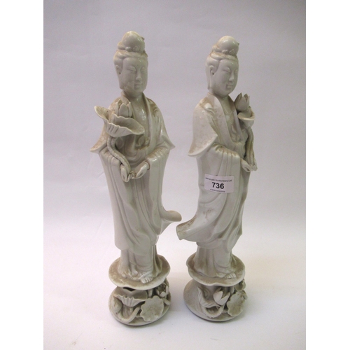 736 - Pair of Chinese blanc de chine figures, 36cm high