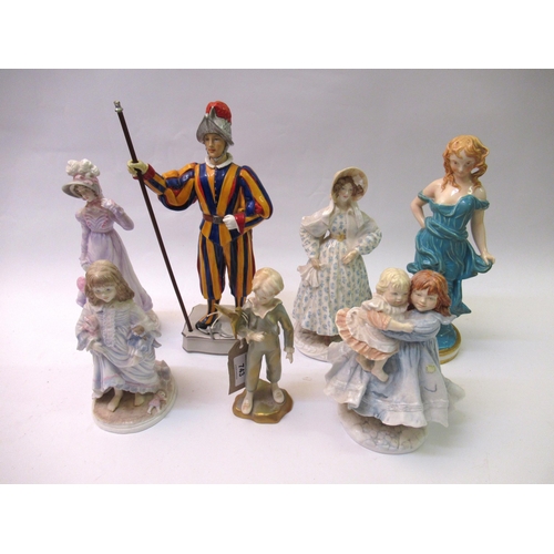 743 - Royal Worcester figure ' The Parakeet ', together with six other modern Royal Worcester figures