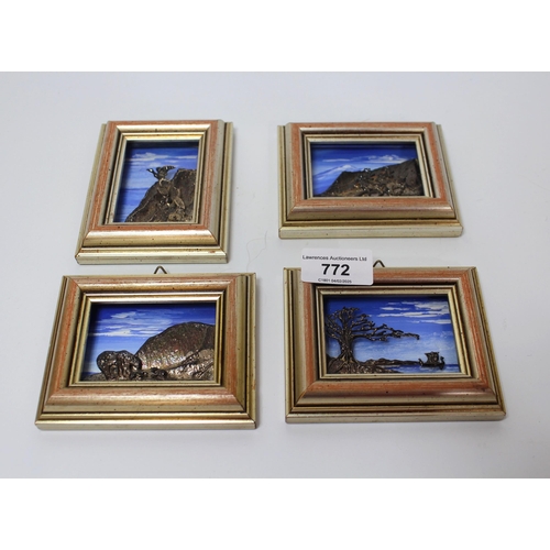 772 - Group of four relief moulded silver cased pictures by Frank Sowli