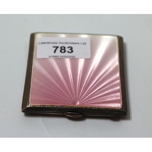 783 - Silver and pink translucent enamel compact, 3oz t, together with a mahogany cased set of eighteen si... 