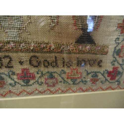 27 - William IV needlework sampler of pictorial and motto design, signed Elizabeth Richmond, age 9, May 2... 