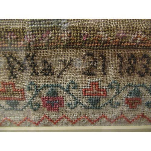 27 - William IV needlework sampler of pictorial and motto design, signed Elizabeth Richmond, age 9, May 2... 