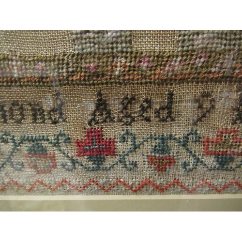 27 - William IV needlework sampler of pictorial and motto design, signed Elizabeth Richmond, age 9, May 2... 