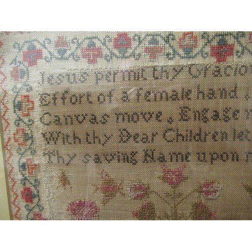 27 - William IV needlework sampler of pictorial and motto design, signed Elizabeth Richmond, age 9, May 2... 