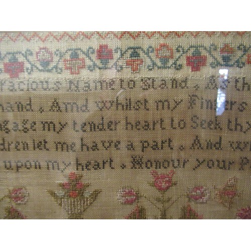 27 - William IV needlework sampler of pictorial and motto design, signed Elizabeth Richmond, age 9, May 2... 