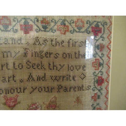 27 - William IV needlework sampler of pictorial and motto design, signed Elizabeth Richmond, age 9, May 2... 