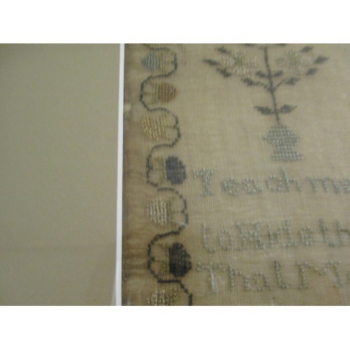 28 - George III needlework sampler of pictorial, motto and Adam and Eve design, signed Jane Richmond, Yor... 